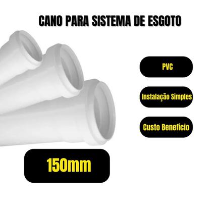 Imagem de Kit 6 Cano Tubo Pvc Esgoto Branco 150mm 1 Metro Hidráulico