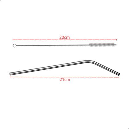 Imagem de Kit 6 Canudos De Aço Inox Curvado 21cm com Escova De Limpeza