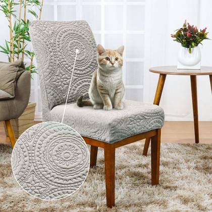 Imagem de Kit 6 Capa De Cadeira Jantar Anti Arranhão de Gato Mandala Cinza Claro