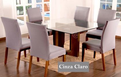 Imagem de Kit 6 Capas de Cadeira Mesa de Jantar Decorativa Malha Lisa Com Elástico Várias Cores