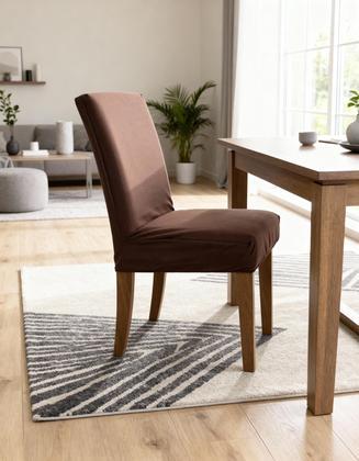 Imagem de Kit 6 Capas De Cadeira Sala Jantar Marrom Lisa Encosto 60cm Com Elástico