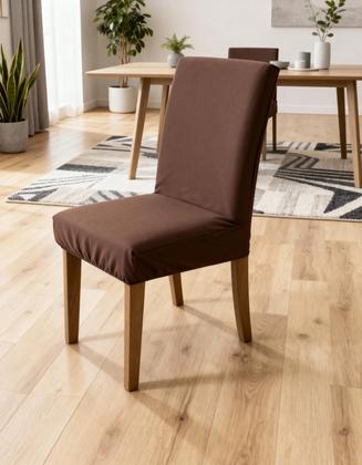 Imagem de Kit 6 Capas De Cadeira Sala Jantar Marrom Lisa Encosto 60cm Com Elástico