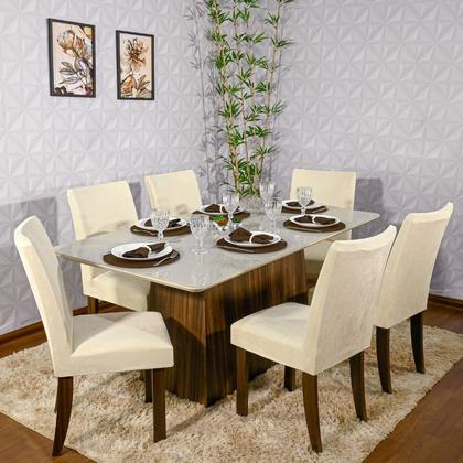 Imagem de Kit 6 Capas de Cadeiras Jantar Suede Creme Exclusiva