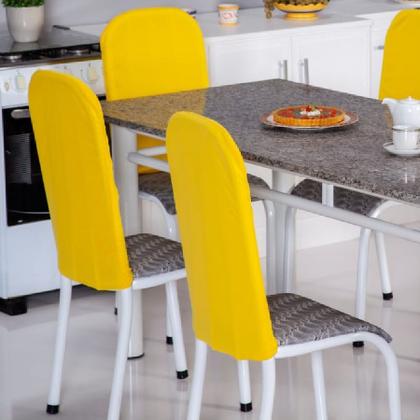 Imagem de Kit 6 Capas Encosto de Cadeira de Aço Tubular Cozinha Malha Gel com Elástico Amarelo