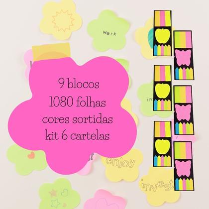 Imagem de Kit 6 Cartelas de 9 Peças Coloridas Blocos de Notas Autocolantes para Escola e Trabalho
