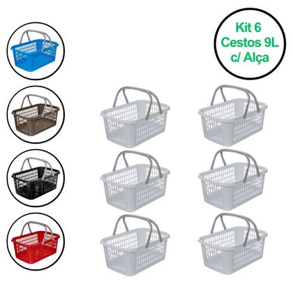 Imagem de Kit 6 Cesta Cestinha Plástica Supermercado Compras 9L c/ Alça Resistente Leve Mulituso Portátil
