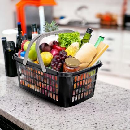 Imagem de Kit 6 Cesta Cestinha Plástica Supermercado Compras 9L c/ Alça Resistente Leve Mulituso Portátil