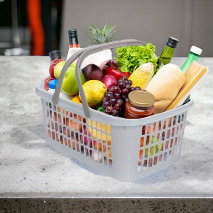 Imagem de Kit 6 Cesta Cestinha Plástica Supermercado Compras 9L c/ Alça Resistente Leve Mulituso Portátil