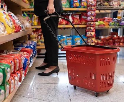 Imagem de KIT 6 Cestas Cestinhas Carrinho Compras Com Rodas Rodinhas 30Lts