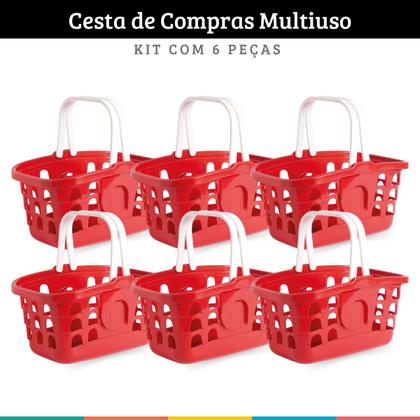 Imagem de Kit 6 Cestas de Compras Mercado Cestinha Farmácia Vermelha
