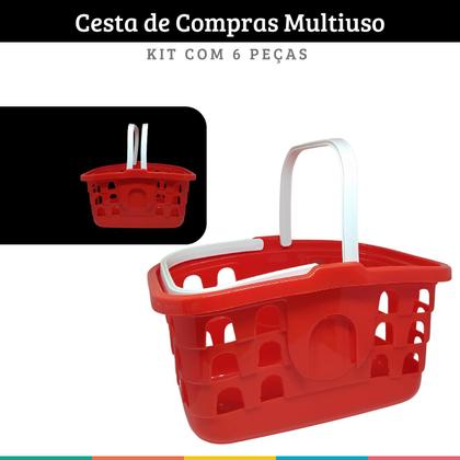 Imagem de Kit 6 Cestas de Compras Mercado Cestinha Farmácia Vermelha