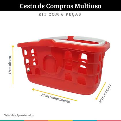 Imagem de Kit 6 Cestas de Compras Mercado Cestinha Farmácia Vermelha