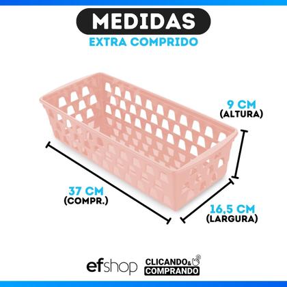 Imagem de Kit 6 Cesto Caixa Organizadora Sem Tampa Gaveta Geladeira Extra Comprido 37x16,5 Várias Cores