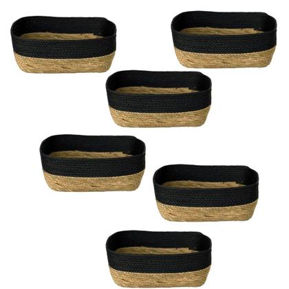 Imagem de Kit 6 Cesto Fibra Natural Multiuso 35x28x13cm Preto