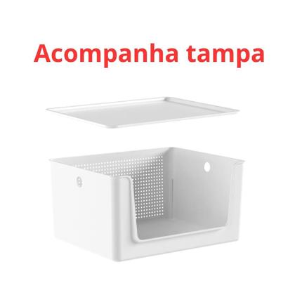 Imagem de Kit 6 Cesto Flow Abertura Frontal 16l Empilhável Multiuso Branco