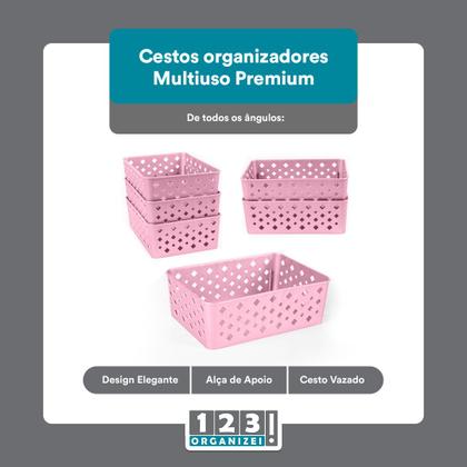 Imagem de Kit 6 Cesto Multiuso Organizador Premium Rosa 123Organizei