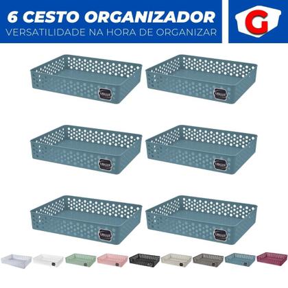 Imagem de Kit 6 Cesto Organizador Rattan Multiuso Armário Gaveta Lavanderia G (34x25)