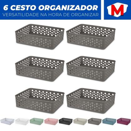 Imagem de Kit 6 Cesto Organizador Rattan Multiuso Armário Gaveta Lavanderia M (24x19)
