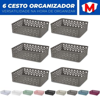 Imagem de Kit 6 Cesto Organizador Rattan Multiuso Armário Gaveta Lavanderia M (24x19)