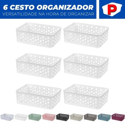 Imagem de Kit 6 Cesto Organizador Rattan Multiuso Armário Gaveta Lavanderia P (19x13)