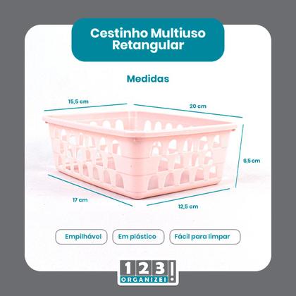 Imagem de Kit 6 Cestos Multiuso Organizador Médio Rosa 20x15,5x6,5Cm