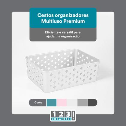 Imagem de Kit 6 Cestos Organizadores Branco Multiuso Médio Empilhável Gaveta Armário Lavanderia 19x14x6,5