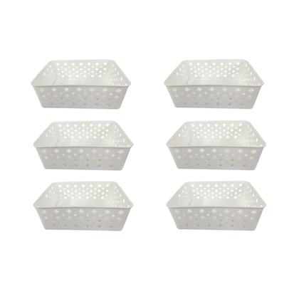 Imagem de Kit 6 Cestos Organizadores Branco Multiuso Médio Empilhável Gaveta Armário Lavanderia 19x14x6,5