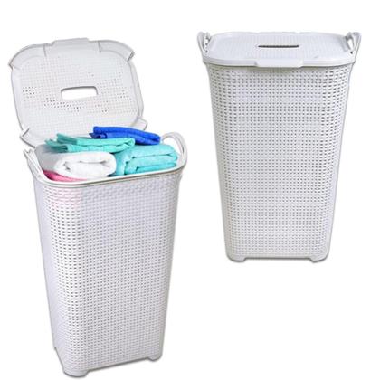 Imagem de Kit 6 Cestos Rattan Grande Tampa Basculada Branco-Arqplast