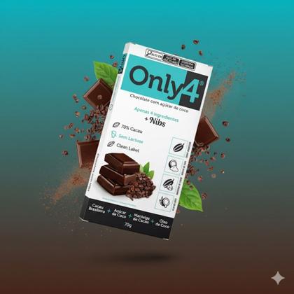 Imagem de KIT 6 CHOCOLATE ZERO LACT VEGANO 70% CACAU NIBS 70g ONLY4