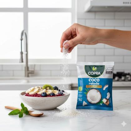 Imagem de Kit 6 coco ralado sem açucar menor teor de gordura copra 50g natural para receitas