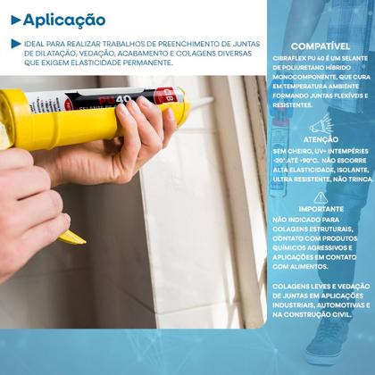 Imagem de Kit 6 Cola Selante Adesivo Multiuso Flex Pu40 Preto 400g Cibra