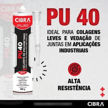 Imagem de Kit 6 Cola Selante Adesivo Multiuso Flex Pu40 Preto 400g Cibra