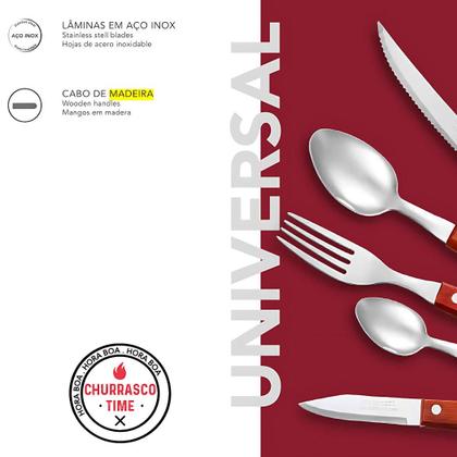 Imagem de Kit 6 Colheres De Mesa Madeira Martinazzo Universal Conjuto Talheres Inox Cabo Madeira