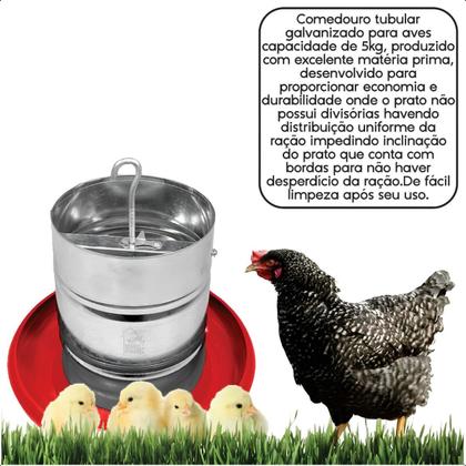 Imagem de Kit 6 Comedouro Tubular 5kg p/ Frango Aves Galinha Faisão