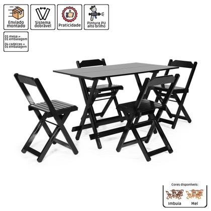 Imagem de Kit 6 Conjuntos Dobráveis 120x70 com 4 Cadeiras Preto - Móveis Britz