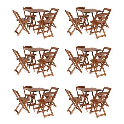 Imagem de Kit 6 Conjuntos Dobráveis 70x70 com 4 Cadeiras Dobráveis Imbuia - Móveis Britz