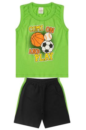 Imagem de Kit 6 Conjuntos Infantil Menino Verão Camiseta Regata em Meia Malha e Bermuda em Moletinho com Elástico