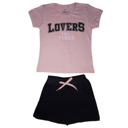 Imagem de Kit 6 Conjuntos Verão Infantil Juvenil Feminino Blusinha com Glitter Shorts e shorts Saia em Moletinho Roupa Menina Tamanhos 10 12 14 16