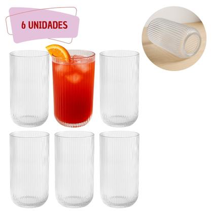 Imagem de Kit 6 Copo De Vidro Desenho Canelado 450ML Drink Suco Agua