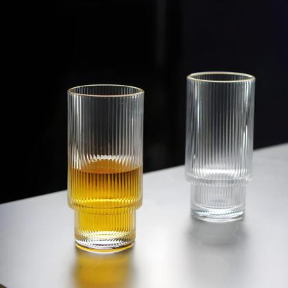Imagem de Kit 6 Copo Vidro Canelado Grafiatto Alto Borda Dourada 310mL