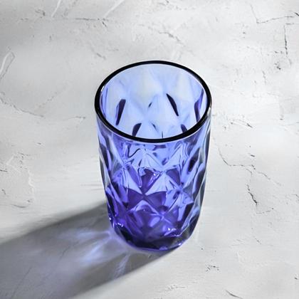 Imagem de Kit 6 Copo Vidro Grosso Diamond Azul Furta Cor Alto Agua Transparente 350ml