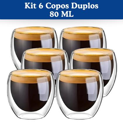 Imagem de Kit 6 Copos 80ml De Vidro Borossilicato Parede Dupla - Mori