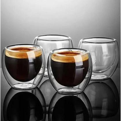 Imagem de Kit 6 Copos de Vidro Dupla Parede 80ml  Café e Chá Sempre na Temperatura Ideal