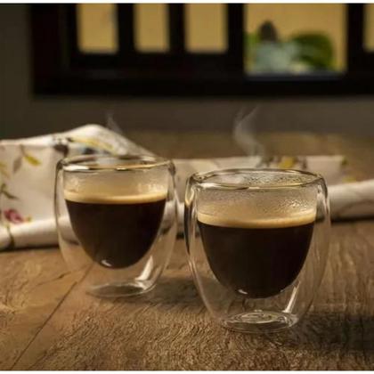 Imagem de Kit 6 Copos de Vidro Dupla Parede 80ml  Café e Chá Sempre na Temperatura Ideal