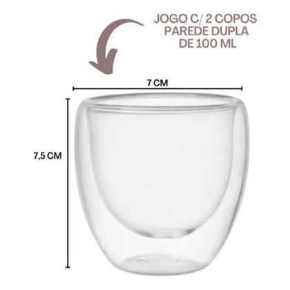 Imagem de Kit 6 Copos de Vidro Dupla Parede 80ml  Café e Chá Sempre na Temperatura Ideal