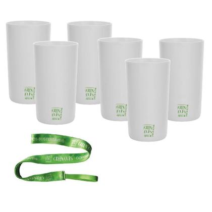 Imagem de Kit 6 Copos Eco Branco Com Cordão Green Cups 280 Ml