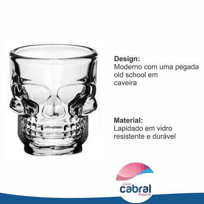 Imagem de Kit 6 Copos Tequila Shot Caveira Dose Whisky Drink Vidro Bar