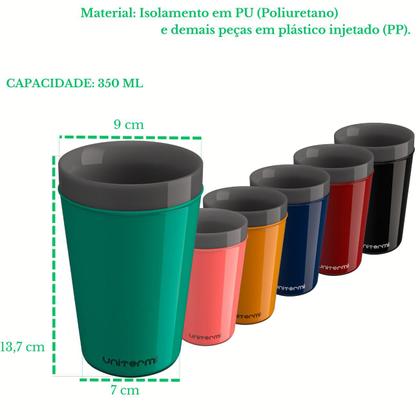 Imagem de Kit 6 Copos Térmico Munique 350ML Parede Dupla Multiuso Unitermi Cerveja Café Chá Suco Drinks