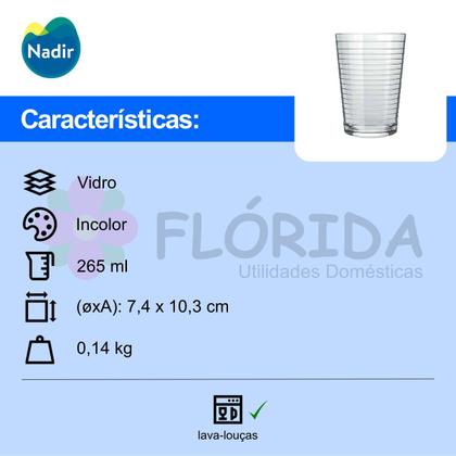 Imagem de Kit 6 Copos Vidro Nadir Ginga 265 ml