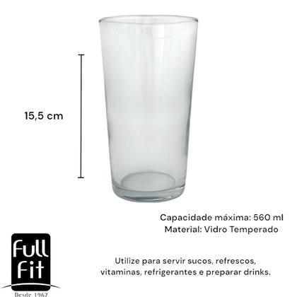 Imagem de Kit 6 Copos Vidro Temperado 560ml Long Drink Chopp Suco Água